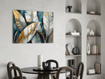 Sculptural banana foliage glass wall art in luxury powder-room