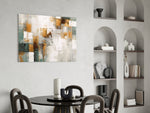 Copper-and-ivory plaster cinematic glass wall art in heritage library