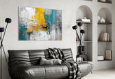 Expressionist studio painterly glass wall art in boutique-hotel reception