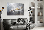 Antique-gold quill cinematic glass wall art in heritage hallway
