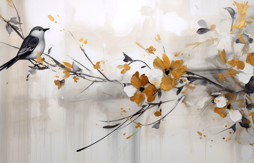 Elegant Bird on Branch Glass Wall Art