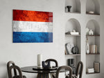 Vintage-metal Statenvlag glass wall art in maritime-style entryway