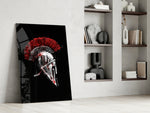 Battle-scarred Corinthian glass wall art in heritage hallway