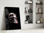 Battle-scarred crusader glass wall art in gentleman's hallway