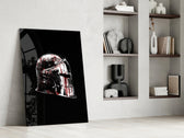 Battle-scarred crusader glass wall art in gentleman's hallway