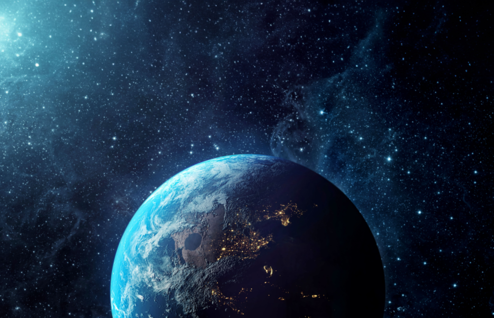 Glowing Earth in Space Glass Wall Art