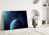 Asian city-lights Earth cinematic glass wall art over master-bedroom headboard