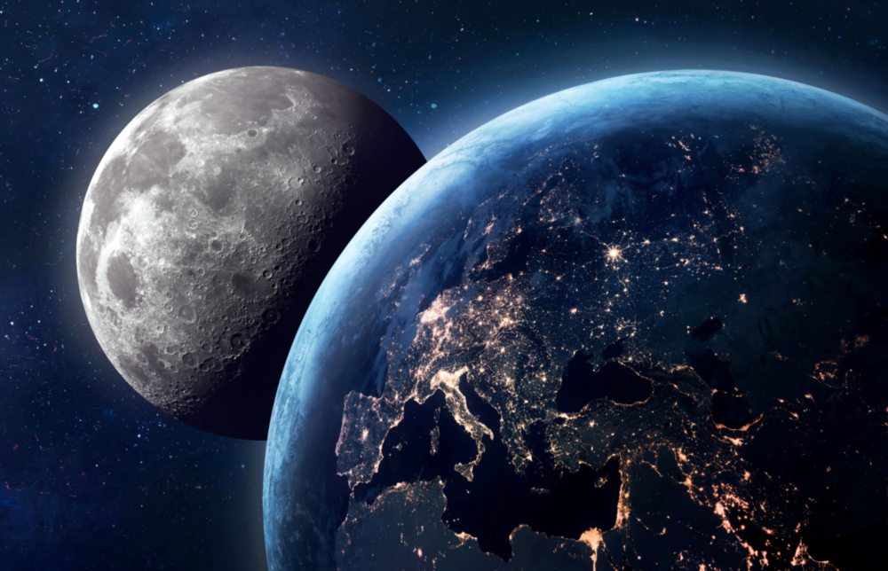 Moon Over Earth Glass Wall Art