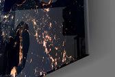 Documentary moon-and-Earth glass wall art in heritage library