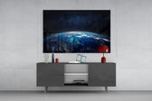 Atmospheric-curve Earth cinematic glass wall art in modern home office