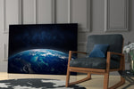 Starfield Earth horizon glass wall art in tasteful boys' bedroom