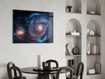 Telescope-photography cinematic glass wall art in study-themed hallway
