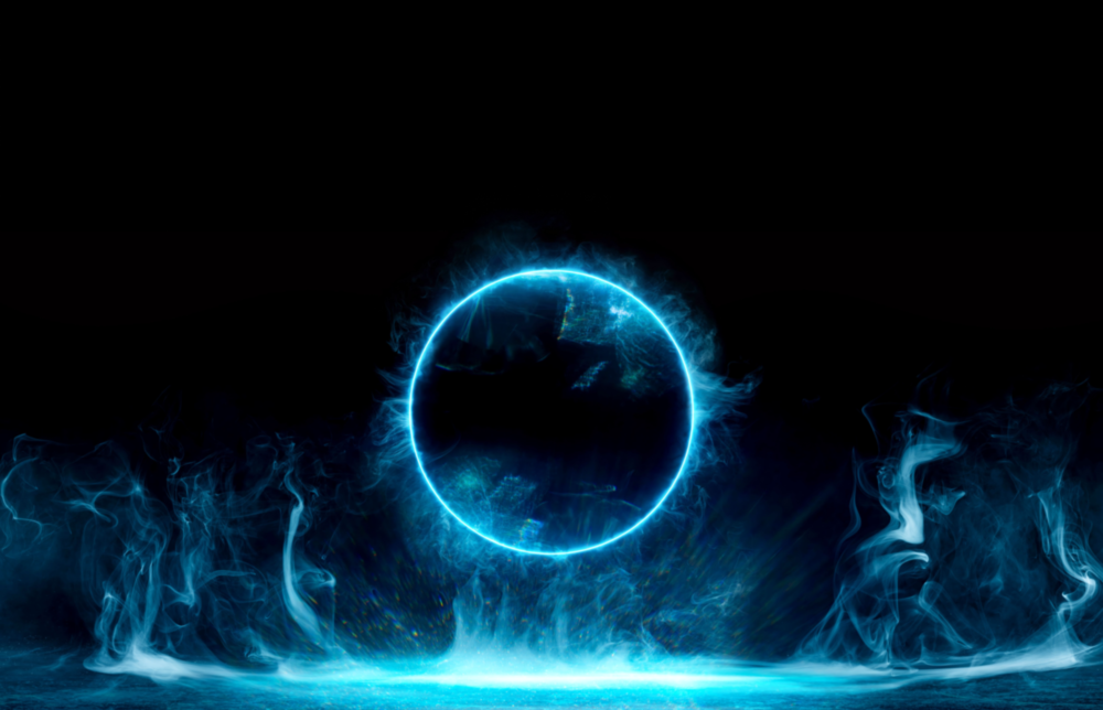 Cyan Neon Portal Glass Wall Art