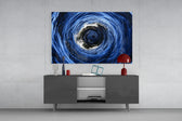 Documentary sea-swirl cinematic glass wall art in modern home office