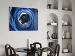 Drone marine photography cinematic glass wall art in study-themed hallway
