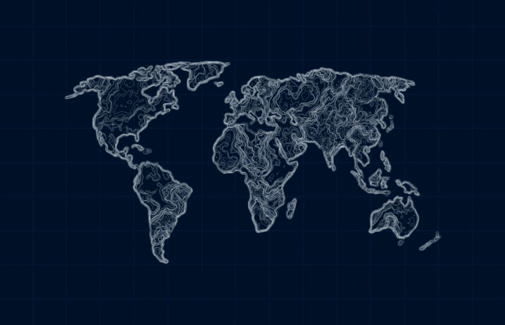 World Map Blueprint Glass Wall Art