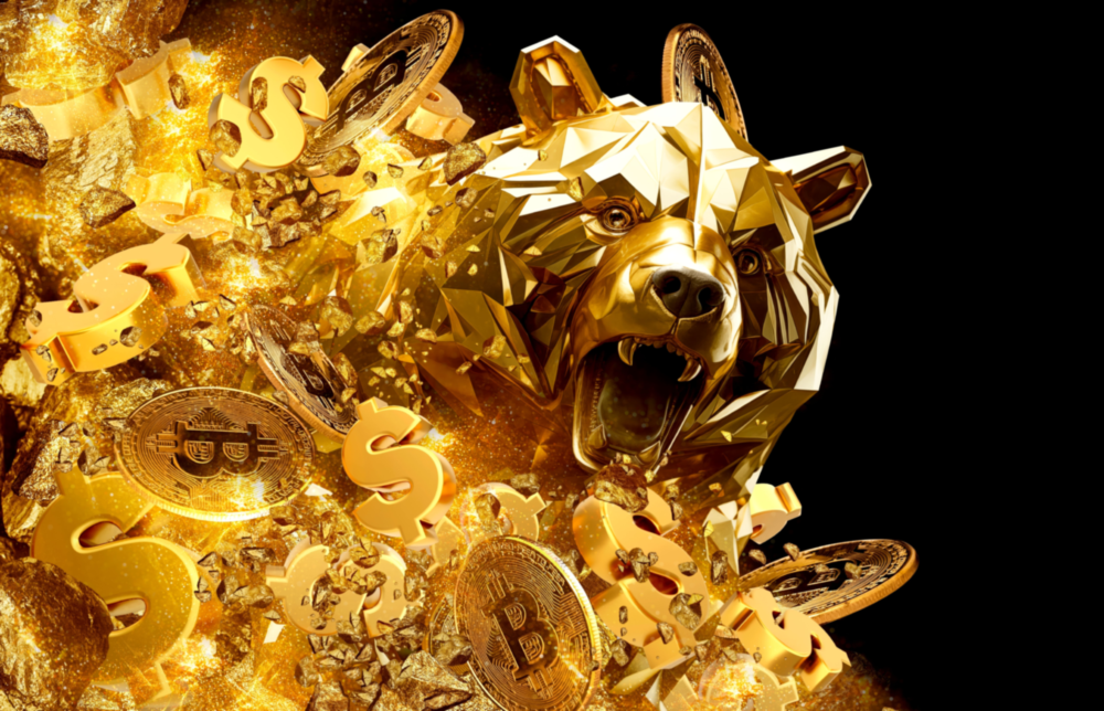 Golden Bear Bitcoin Glass Wall Art