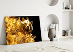 Cryptocurrency-poster cinematic glass wall art over master-bedroom headboard