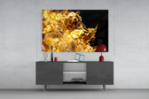 Crypto-trader bull-bear cinematic glass wall art in modern home office