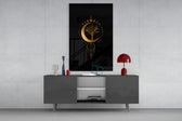 Moon-phase pendant glass wall art in glamorous powder-room