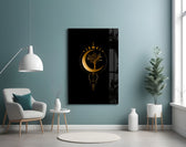Sacred-geometry tree-of-life cinematic glass wall art in witchy bedroom corner