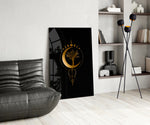 Mystical sigil cinematic glass wall art in heritage stairwell