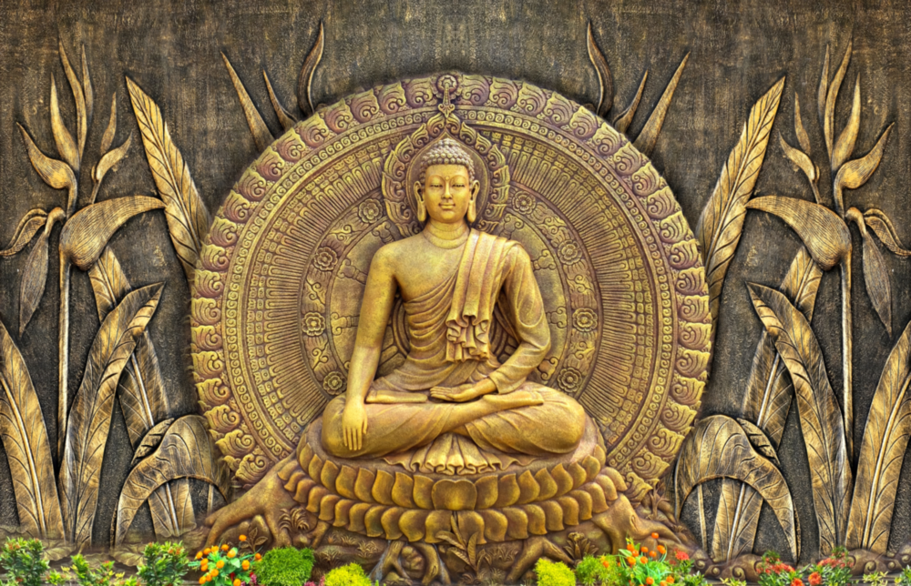 Golden Buddha Serenity Glass Wall Art