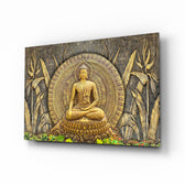 Golden Buddha Serenity Glass Wall Art