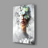 Hydrangea-veil woman glass wall art in fashion-atelier entry