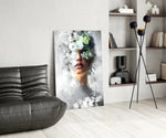 Couture muse cinematic glass wall art in luxury powder-room