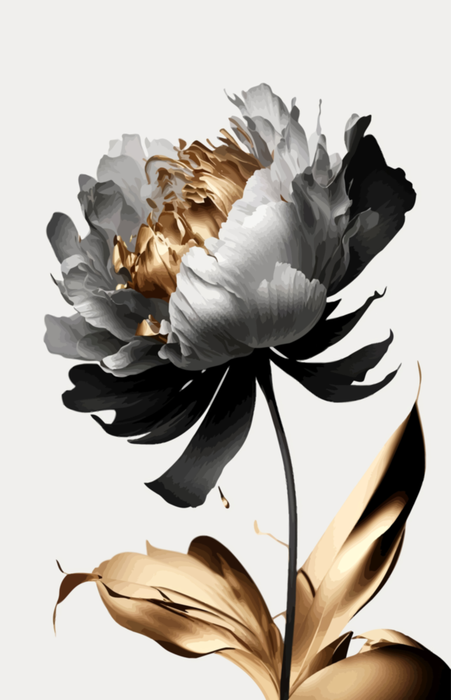Elegant Black & Gold Peony Glass Wall Art