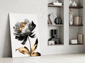 Painterly peony vertical cinematic glass wall art in heritage stairwell