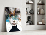 Magazine-style ethereal portrait cinematic glass wall art in heritage stairwell