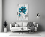 Modern-poster bloom cinematic glass wall art in hospitality lounge