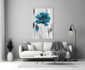 Modern-poster bloom cinematic glass wall art in hospitality lounge
