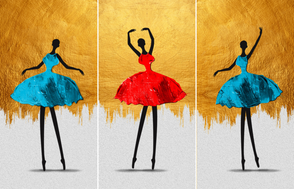 Elegant Ballet Dancers Triptych Glass Wall Art