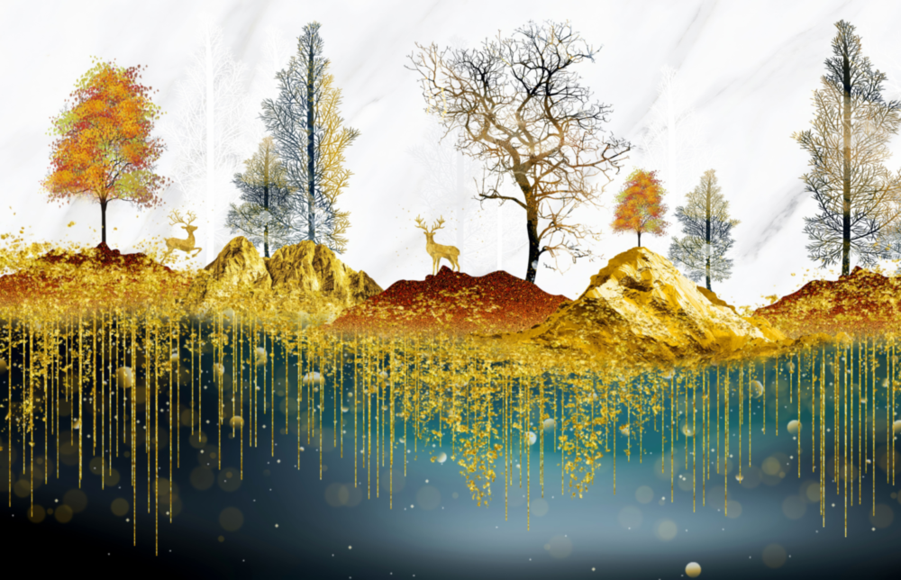 Golden Forest Reflections Glass Wall Art
