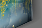 Stag-and-forest triptych cinematic glass wall art in boutique-hotel lobby
