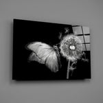 Fine-art butterfly nature glass wall art in designer powder-room