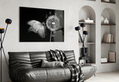 B&W butterfly photography cinematic glass wall art over walnut console