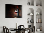 Wine-cellar still-life cinematic glass wall art in gentleman's library
