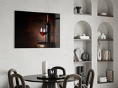 Wine-cellar still-life cinematic glass wall art in gentleman's library