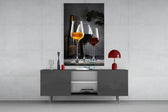 Vertical wine still-life cinematic glass wall art in sommelier's office