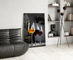 Wine-cellar still-life cinematic glass wall art in gentleman's library