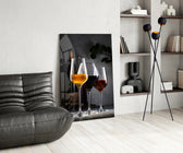 Wine-cellar still-life cinematic glass wall art in gentleman's library