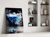 Captured-fluid bar cinematic glass wall art over modern bar console