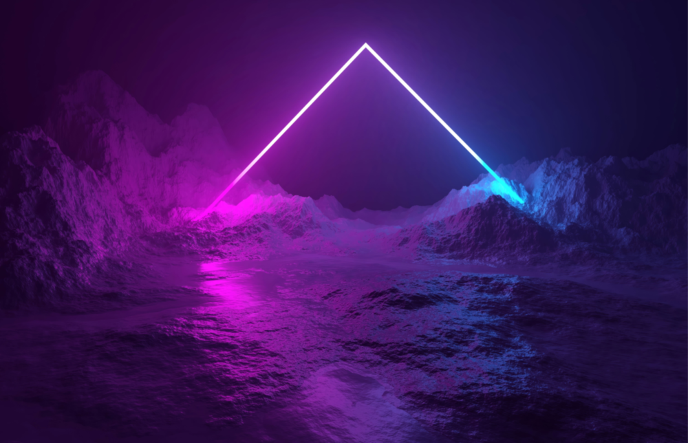 Neon Triangle Over Mountain Glass Wall Art