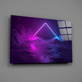 Synthwave sci-fi triangle glass wall art over modern gamer setup