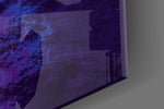 Magenta-cobalt mountain cinematic glass wall art in tasteful boys' bedroom