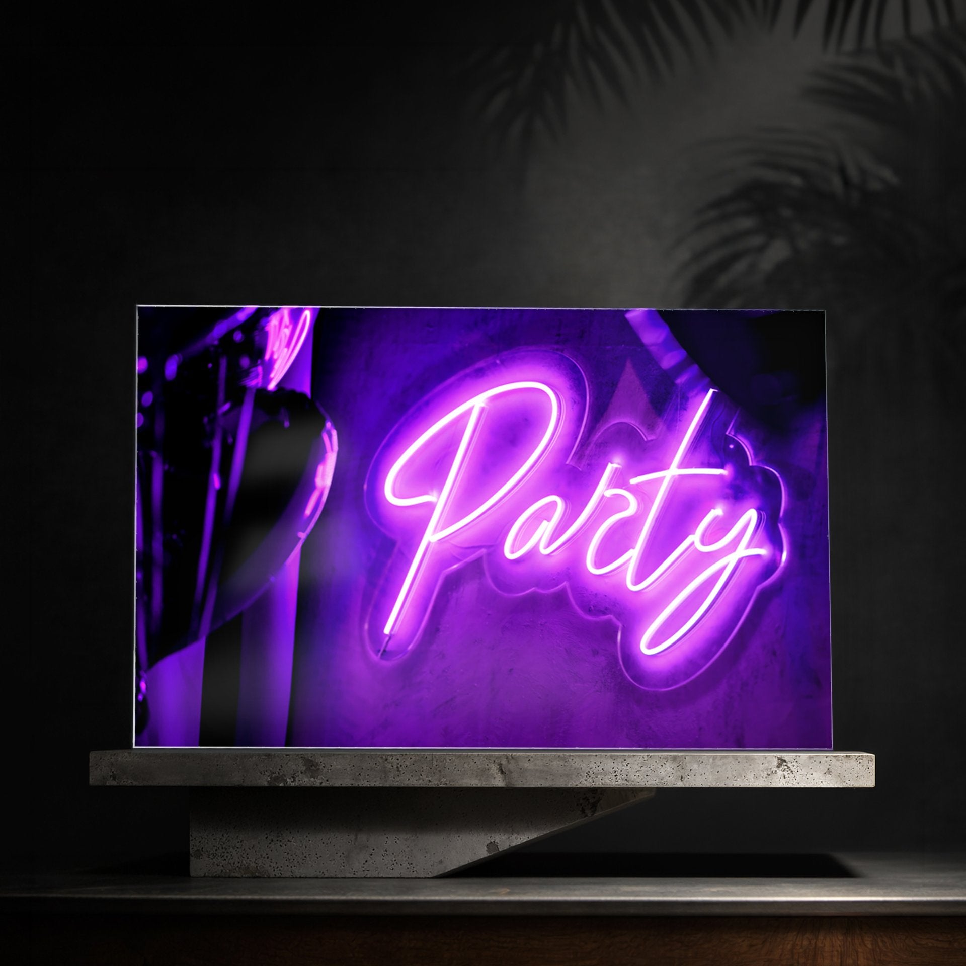 Violet Party Neon Sign Glass Wall Art - Nightclub Cinematic